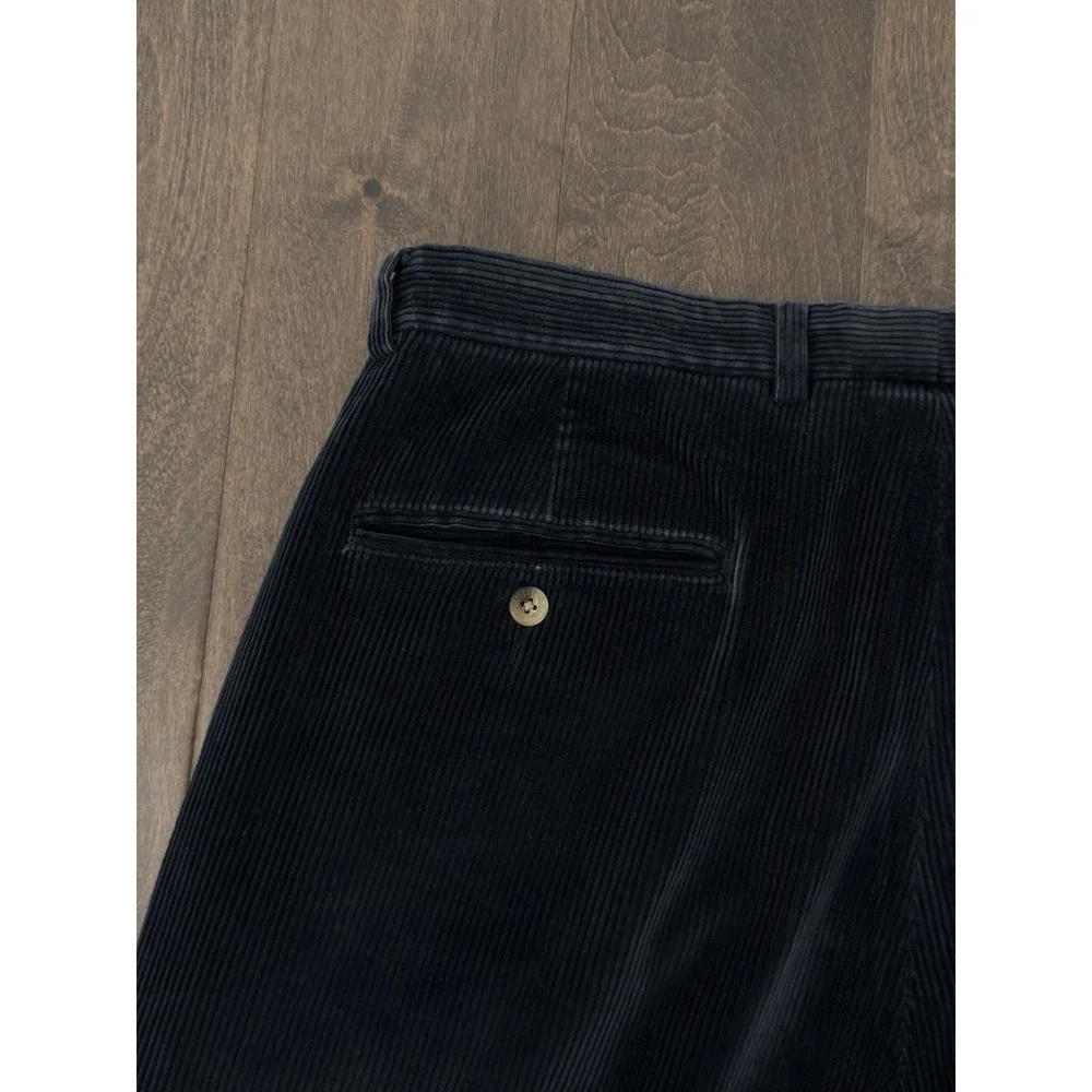 Nautica Mens Navy Blue Corduroy Pleated Front Cuff Classic Fit Pants Size 40X30